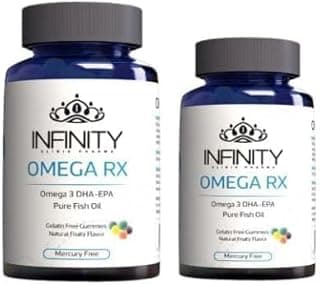 Infinity Omega RX Plus 60 Plus 30 Gummies, Supports Heart Health, Enhances Brain Function, and Promotes Joint Health with Delicious Omega 3 and Vitamins Combo.