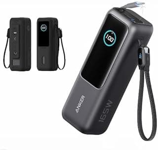 باور بانك زولو (25 كيلو، 165 واط، USB-C مدمج وكابل قابل للسحب) من انكر، شاحن محمول عالي السرعة، 1 USB-C 1 US B-A، حزمة بطارية لآيفون 17/16/15 برو | S26 الترا ماك بوك (تتضمن حافظة سيكاي)