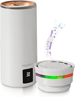 كوب تقليب Lifestyle Fluxmix سعة 350 مل مع سماعة، بطارية خلاط 155mAh، شاشة LED، تقليب مغناطيسي، سماعة 5 وات، بلوتوث V5.3، بطارية سماعة 600mAh، وقت تشغيل ساعتين - أبيض