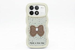 Compatible Case with Poco F6 Pro, [Drop Protection] 3D Bow Pattern Soft TPU Shockproof Phone Case Full Body Protection (Beige)
