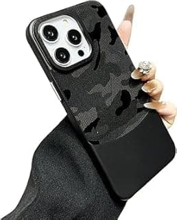 Fekra Luxury Camouflage Hard PC Case For iPhone 15 pro Metal Lens protection Matte shockproof Back cover (camo black, iphone 15 pro)
