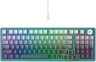 لوحة مفاتيح ألعاب سلكية KB899L RGB - مفاتيح جيكسيان حمراء ميكانيكية بـ 97 مفتاح وكابل USB نوع C قابل للفصل، إضاءة خلفية RGB مع خاصية الاستجابة لضربات مفاتيح متعددة وتدوير كامل ان كي من هافيت