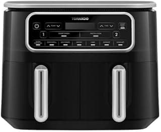 قلاية هوائية (اير فراير) Dual Cook، 2500 وات، 8 لتر، ديجيتال، سلتين طهي منفصلتين، تدوير الهواء، حماية من الحرارة الزائدة، سهلة التنظيف، (تركي) أسود في فضي THF-2508DU-BS