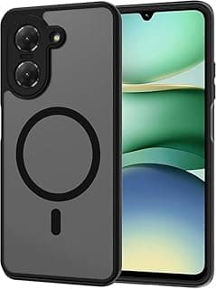 جراب متوافق مع شاومي Redmi A5 4G مغناطيسي، ظهر PC مطفي شفاف، إطار TPU مضاد للخدش والانزلاق، أسود