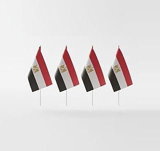 أعلام مصر المكتبية، 4 قطع، علم مصر مع شعار النسر الذهبي علم وطني بعمود أبيض مقاس (20x14)