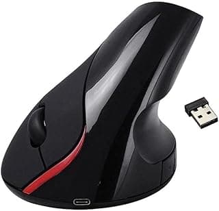 ماوس عمودي لاسلكي Jertech JR321 قابل للشحن اتصال 2.4G - 6 أزرار نقر صامت - بطارية ليثيوم 400mAh وزر تشغيل/إيقاف - مستشعر بصري 1600DPI - متوافق مع Mac و Win | أسود