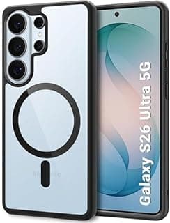 جراب لهاتف سامسونج Galaxy S26 Ultra يدعم الشحن المغناطيسي، حماية عسكرية من السقوط، مقاوم للاصفرار، ظهر صلب شفاف، نحيف ومضاد للخدش والصدمات - أسود