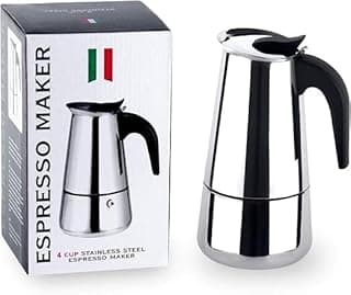 Saiyam Stainless Steel Espresso Maker Stovetop Coffee Percolator Italian Coffee Maker Moka Pot (4 Cup - 200 ml, Silver)