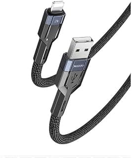 كابل شحن سريع Yesido CA106L بزاوية 90 درجة Lightning طول 1.2 متر، 2.4A لهواتف ايفون 14/13/12/Pro Max/iPad، كابل جيمنج مغطى بالنايلون (USB-A to Lightning)