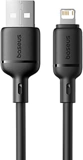باسيوس كابل USB نوع ايه - لايتنينج، 1 متر، 2.4 امبير، سلسلة سيلكي/ اسود/