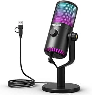ميكروفون من ماونو موديل DM30 باللون الأسود، اتصال USB، مع إضاءة RGB ومراقبة بدون تأخير وميزة كتم الصوت وتحكم في مستوى الصوت، متوافق مع الكمبيوتر وماك و PS4 و PS5