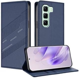 جراب جلد PU قابل للطي متوافق مع Infinix Hot 50، جراب مع مكان للكروت، مضاد للصدمات وحماية للكاميرا (أزرق داكن)