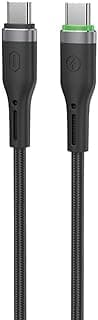 كابل Wi-C069 من سلسلة اورينج لينك USB-C إلى USB-C 60 وات، شحن سريع، مغطى بالنايلون، موصلات من خليط الالومنيوم من دبليو اي دبليو يو، 1 م، أسود