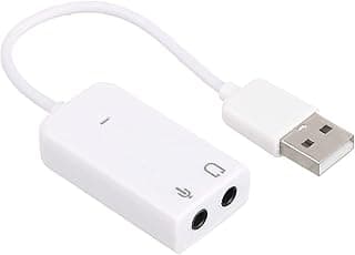 محول صوت USB موديل Keendex kx 2263، بـ 2 منفذ، 7.1 قناة ستيريو - أبيض