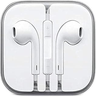 White earphones with 3.5mm jack with microphone and in-ear controls