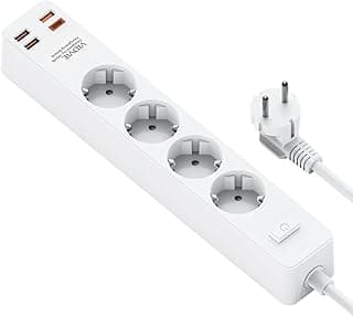 مقابس وشاحن مشترك الطاقة من فيدفي، 3 منافذ USB-A ومنفذ بي دي من النوع C، طول الكابل 1.8 متر