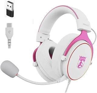 سماعة جيمنج BINGLE Leviathan بمنفذ Type-C/USB – ميكروفون قابل للفصل بخاصية تقليل الضوضاء – مشغلات ديناميكية 53 مم – وحدة تحكم في السلك – وسائد أذن حريرية جيدة التهوية – للموبايل، الكمبيوتر، PS 4-5 | أبيض/وردي