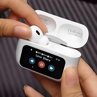 W&O2 Smart Touch Screen Wireless Earbuds, ANC Noise Cancelling Bluetooth Headphones, Premium Hi-Fi Sound, In-Ear Earbuds with Charging Case & Microphone – White