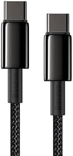 كابل شحن نيو باسيوس 100 واط 2 متر PD3.0 QC3.0 فائق السرعة USB C الى لسامسونج جالاكسي S24 الترا S23 S22 S21 نوت 20U 10 بلس لاجهزة التابلت والموبايلات من النوع أسود لأجهزة