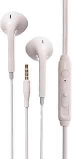 D-42 Wired Stereo Earbuds, 3.5mm Jack, Built-in Microphone, On-Line Controls (White)