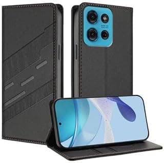 moto g75 Flip PU Leather Case Cover Flip Wallet Card Holder Shockproof Camera Protection Case Compatible with Motorola G75 (motorola g75 cover) (Black)