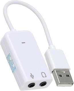 كرت صوت خارجي USB بقناة 7.1 مع مدخل ميكروفون (أبيض)