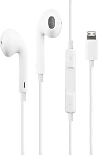 سماعات أذن بسلك موصل Lightning، صوت HiFi، عزل الضوضاء، ميكروفون + تحكم في الصوت، داخل الأذن لهواتف آيفون 7، 8، 11، 12 وأكثر (أبيض)