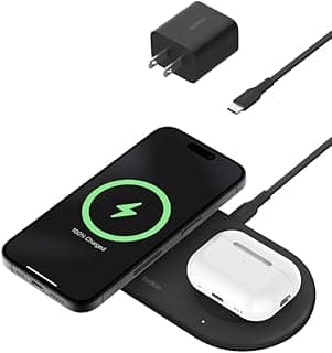 BoostCharge Pro 2-in-1 MagSafe-Compatible Wireless Charging Pad w/ Qi2 15W + Additional USB-C Port, Fast Charger for iPhone 15, iPhone 14, & iPhone 13 Series, AirPods, and More - Black
