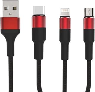 كابل KX 2463 شحن سريع ونقل بيانات 3 في 1 لـ Type-C، Micro و iPhone، 1.2 متر - ألوان متعددة، Lightning