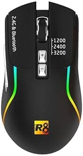 ماوس العاب لاسلكي R8 1761 RGB قابل لاعادة الشحن بوضع مزدوج وبلوتوث 2.4G 10 متر - اضاءة RGB - 7 ازرار - زر تشغيل/إيقاف موفر للطاقة - 3200 نقطة لكل بوصة - خفيف الوزن - للاعمال المكتبية