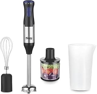 4-in-1 Hand Blender with Chopper, Whisk and Cup, 200W Power, Turbo Speed, Stepless Control, Stainless Steel Blades, Model KM1092