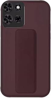 جراب ظهر بمسند لموتورولا Moto G75 5G، حامل سيارة مغناطيسي، سيليكون ناعم، مسند أفقي ورأسي، حزام معصم، حماية كاملة، مضاد للبصمات (أسود) (أحمر نبيذي)
