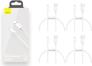 عبوة 4 قطع كابل Baseus Superior بطول 0.25 متر، 2.4A USB إلى Lightning | معتمد من MFi للشحن السريع | مزامنة بيانات (480Mbps) | كابل متين لهواتف ابل ايفون 14 Pro Max، 13، 12، 11، XR، X، 8Plus، ايباد، ايربودز