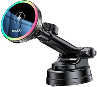 Magnetic Car Phone Holder, 15W Fast Wireless Charging, Air Cooling, Air Vent or Console Mount, Secure Mount, 360° Rotation, Practical Accessory for Phones