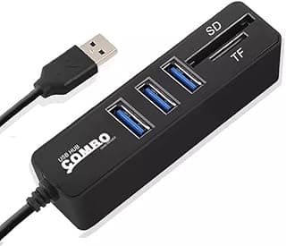 هب USB 2.0 بـ 3 منافذ - قارئ كروت SD/TF Micro SD - سرعة عالية 480 ميجابت/ثانية - متوافق مع iMac واللابتوب - أسود