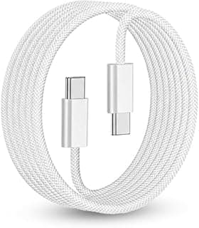 كابل USB C إلى USB C مضفر بقدرة 60 وات، كابل شحن سريع، متوافق مع Galaxy، iPhone 15/15 Pro/15 Plus/15 Pro Max، iPad Mini/Pro، MacBook Pro/Air، أبيض