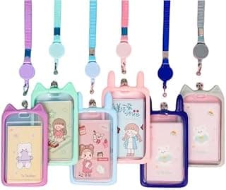 1pcs Cute ID Card Holder with Retractable Lanyard (Multicolour)