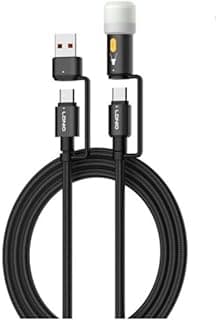 كابل شحن سريع LC17 من لدنيو، 65 وات (USB-A وUSB-C إلى USB-C) كابل توصيل الطاقة مع إضاءة ليد، سلك مزامنة بيانات عالي السرعة للموبايلات وأجهزة التابلت وأجهزة اللاب توب - متين ومحمول - أسود