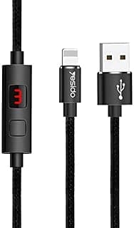 كابل CA46 طول 1.2 متر، شحن سريع USB إلى لايتنينج 2.4A، مغطى بقماش متين مع مؤقت وشاشة رقمية، يدعم الشحن الآمن ونقل البيانات عالي الكفاءة