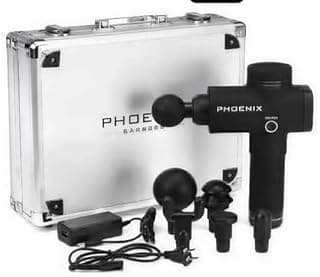 PHOENIX مسدس التدليك ، أسود، مع 9 رؤوس قابلة للتبديل، لتخفيف التوتر العضلي، يأتي مع حقيبة حمل