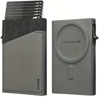 محفظة بطاقات جلدية فاخرة V VOLT متوافقة مع MagSafe مع حماية للهوية وزر دفع، متوافقة مع ابل iPhone وسامسونج (رمادي داكن)