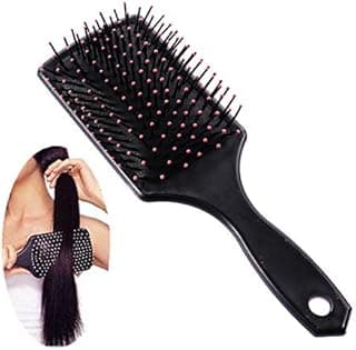 VETELLY- Professional Hair Brush, Black Rectangular Cushion Paddle Brush with Handle, Detangling Bristles