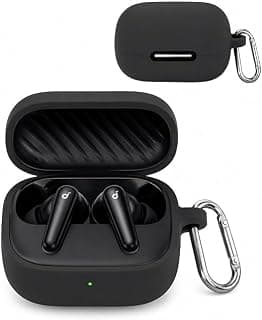 Silicone Case with keychain for Anker Soundcore Airpods R60i NC, Black Color