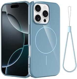 جراب سيليكون ناعم مضاد للصدمات لهاتف iPhone 16 Pro مع تعليقة (أزرق فاتح)