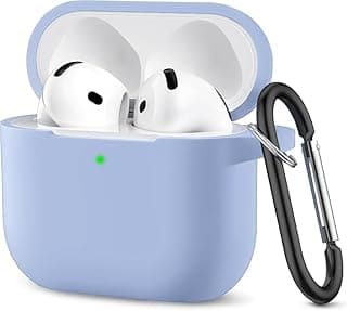 جراب سيليكون ناعم من V Volt بحماية كاملة مع سلسلة مفاتيح مدمجة، متوافق مع سماعة Airpods 3 تصميم أنيق للرجال والنساء، مقاوم للخدوش والصدمات (ازرق فاتح)