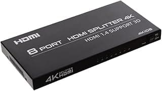 موزع فيديو HD بمنفذ HDMI من 8 منافذ لون اسود