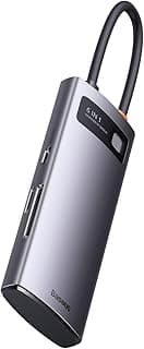 قاعدة توصيل متعددة الوظائف 6 في 1 من سلسلة ميتال جليم بجاك نوع سي جاك الى 3× USB 3.0 + منفذ شحن سريع + بطاقة SD - TF باسيوس متعدد الألوان