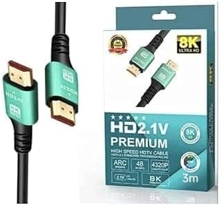 كابل HDMI 3 متر 8K 2.1 فائق السرعة 48 جيجابت في الثانية 8K@60Hz مضفر يدعم eARC وHDR ديناميكي متوافق مع ماك بوك برو وPS5