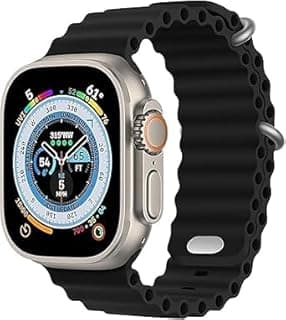 Adjustable Loop Buckle, Nopatia Soft Silicone Replacement Wavy Ocean Design Compatible with Apple Watch Series 1/2/3/4/5/6/7/8/9/10/11/Ultra2/Ultra3/SE 2 Tube Strap 49mm 46mm 45mm 44mm 42mm