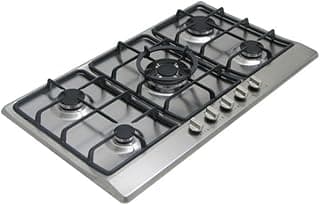 مسطح غاز Kitchen Line 90 سم، 5 شعلات، ستانلس ستيل، حوامل من الحديد الزهر، إشعال ذاتي